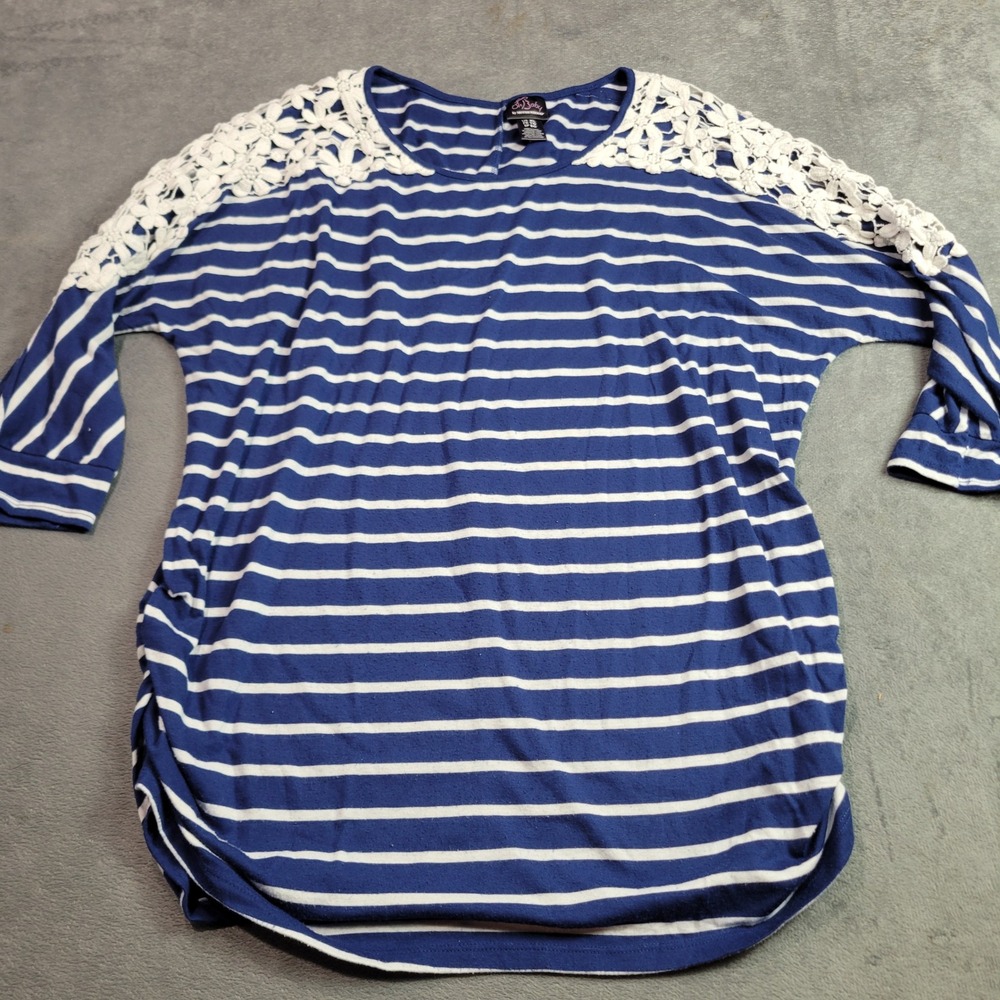 Oh Baby by Motherhood Top Womens XL Blue Striped Crochet Lace Ruched Maternity